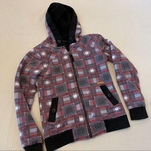 ✅ Volcom Red Gray White Black Zipper Hoodie, Small